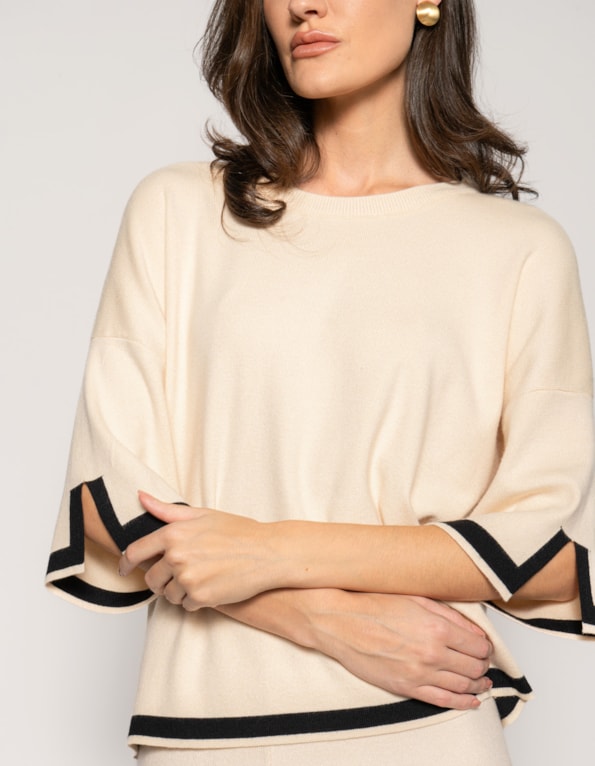 Conj loungewear tricot fendas laterais