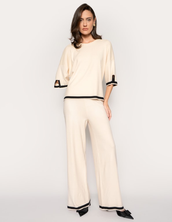 Conj loungewear tricot fendas laterais