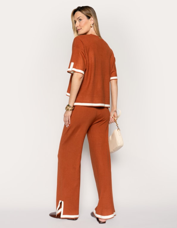Conj loungewear tricot fendas laterais