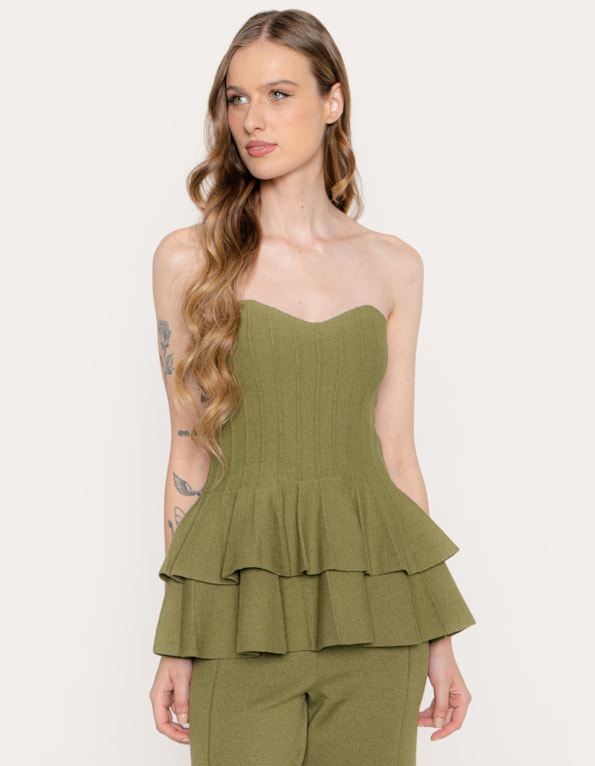 Conj top peplum e calça tricot Oliva