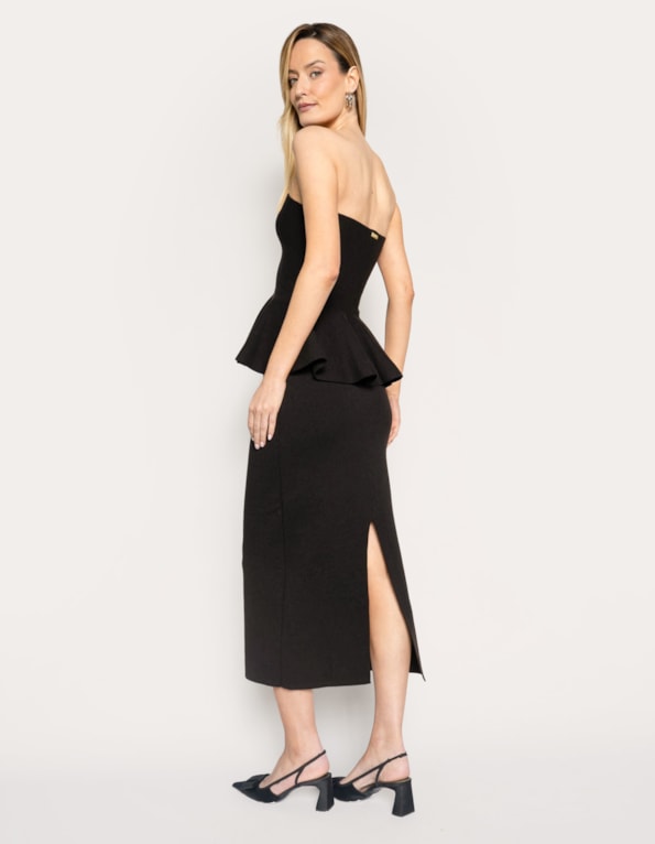 Conj top peplum e saia midi tricot 