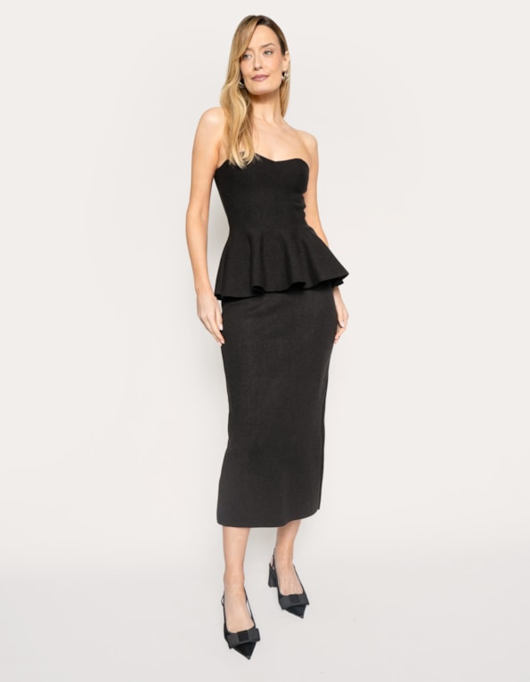 Conj top peplum e saia midi tricot 