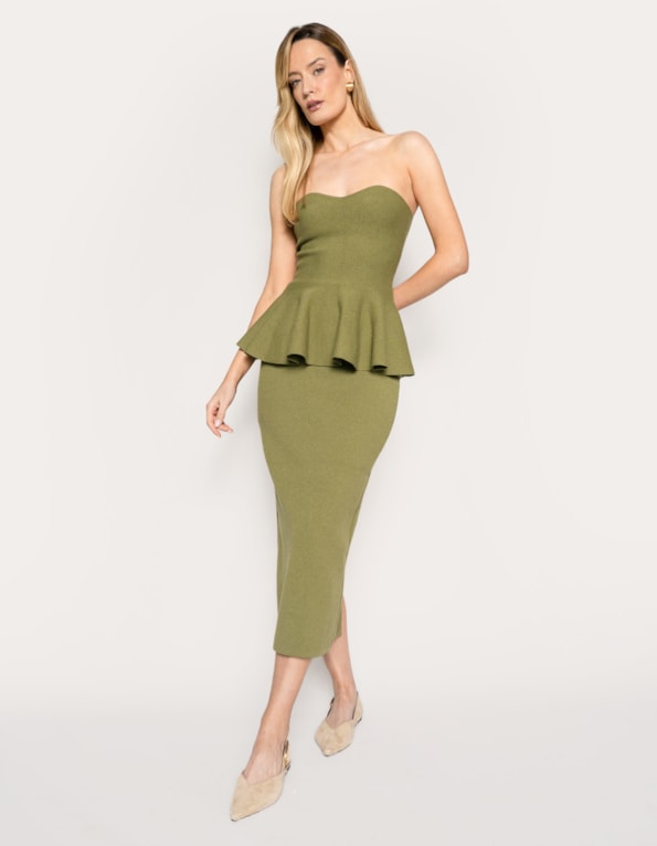 Conj top peplum e saia midi tricot 