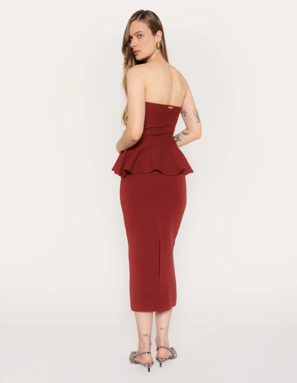 Conj top peplum e saia midi tricot
