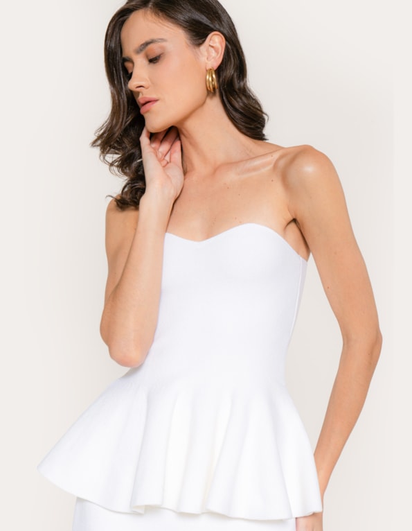 Conj top peplum e saia midi tricot  Off white
