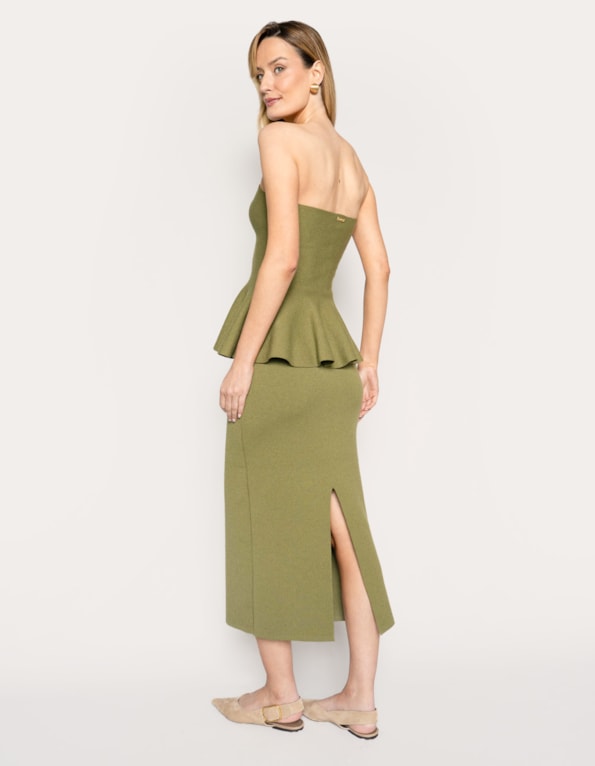 Conj top peplum e saia midi tricot  Oliva