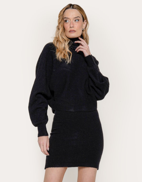 Conj tricot bl morcego+saia lapis Preto