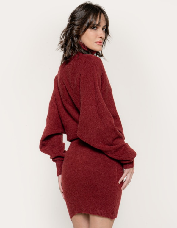 Conj tricot bl morcego+saia lapis Vermelho escuro