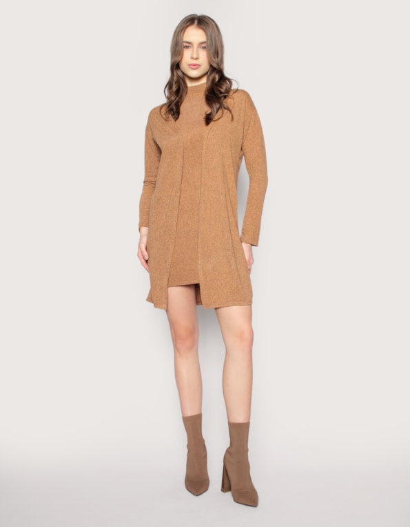 Conj vestido curto+maxi cardigan Marrom mesclado