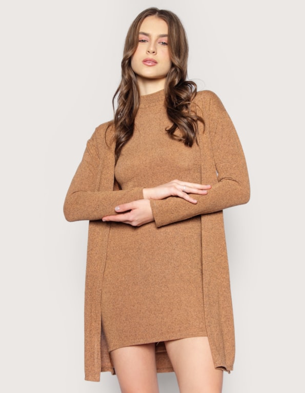 Conj vestido curto+maxi cardigan Marrom mesclado