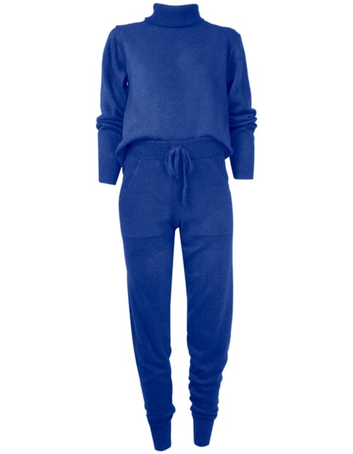 Conjunto blusa gola alta+calça tricot Azul klein
