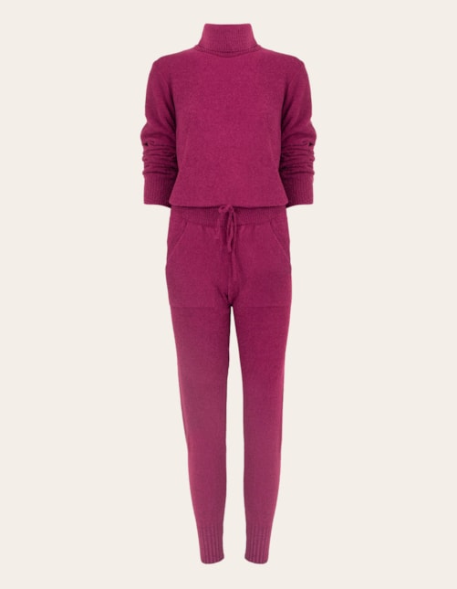 Conjunto blusa gola alta+calça tricot Fucsia