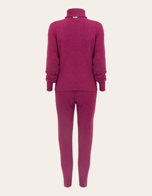 Conjunto blusa gola alta+calça tricot Fucsia
