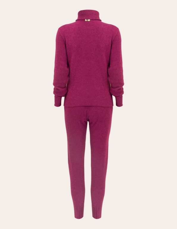Conjunto blusa gola alta+calça tricot Fucsia