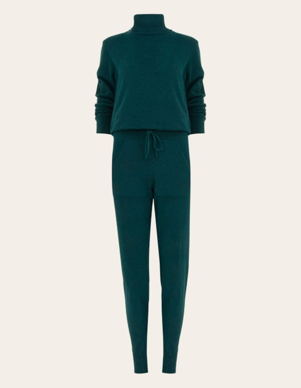 Conjunto blusa gola alta+calça tricot Petroleo