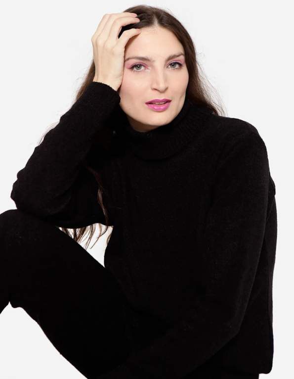 Conjunto blusa gola alta+calça tricot Preto