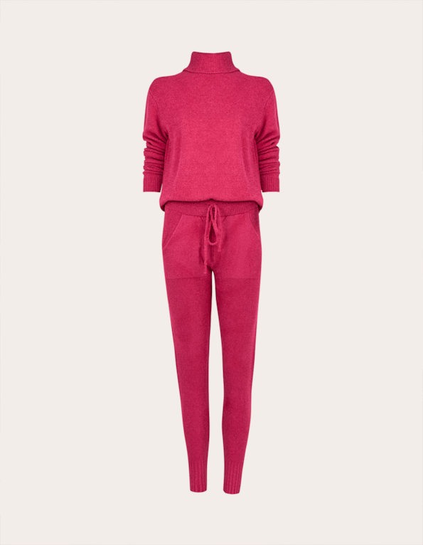 Conjunto blusa gola alta+calça tricot Rosa