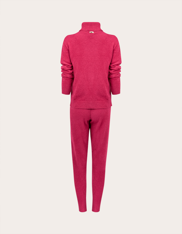 Conjunto blusa gola alta+calça tricot Rosa