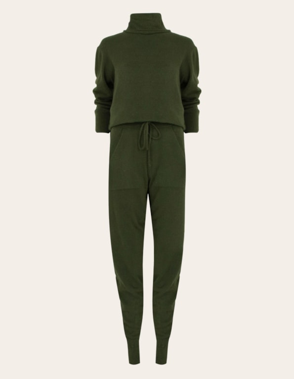 Conjunto blusa gola alta+calça tricot Verde militar