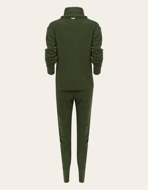 Conjunto blusa gola alta+calça tricot Verde militar