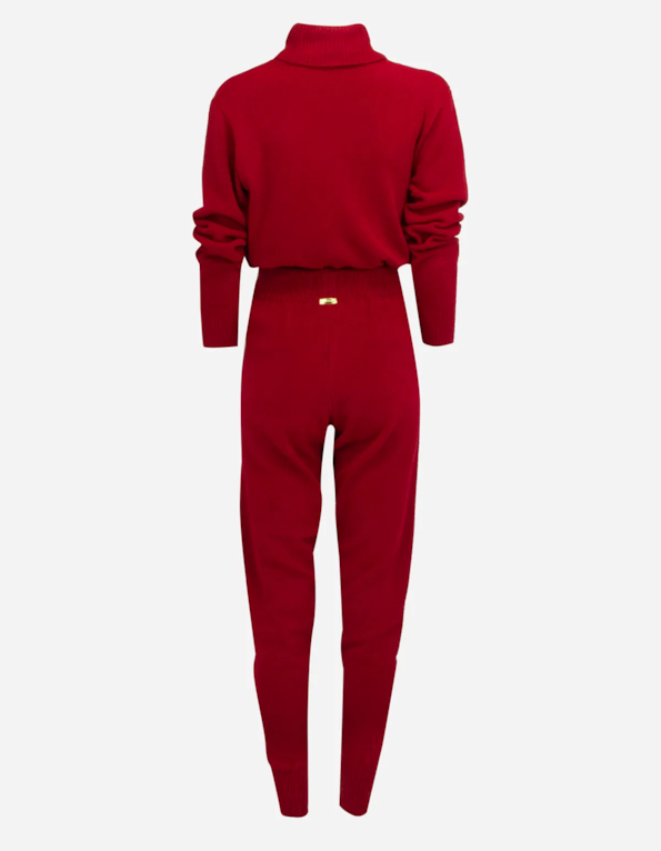 Conjunto blusa gola alta+calça tricot Vermelho