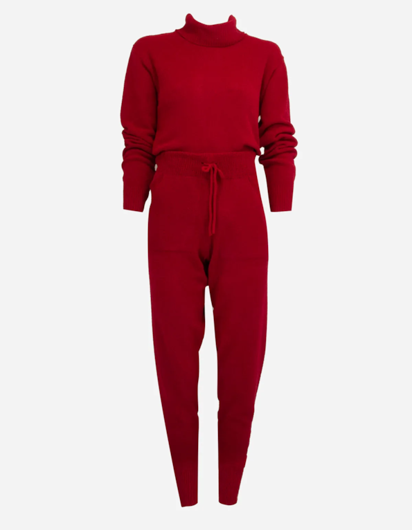 Conjunto blusa gola alta+calça tricot Vermelho