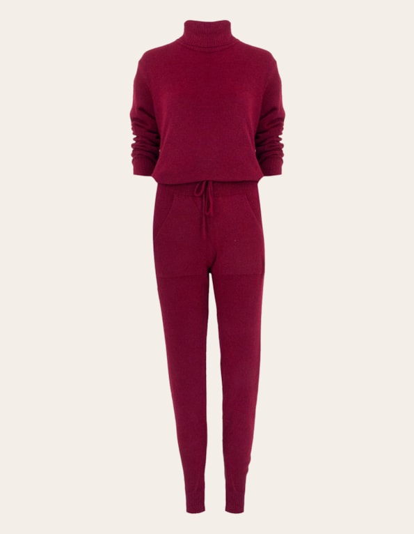 Conjunto blusa gola alta+calça tricot Vinho