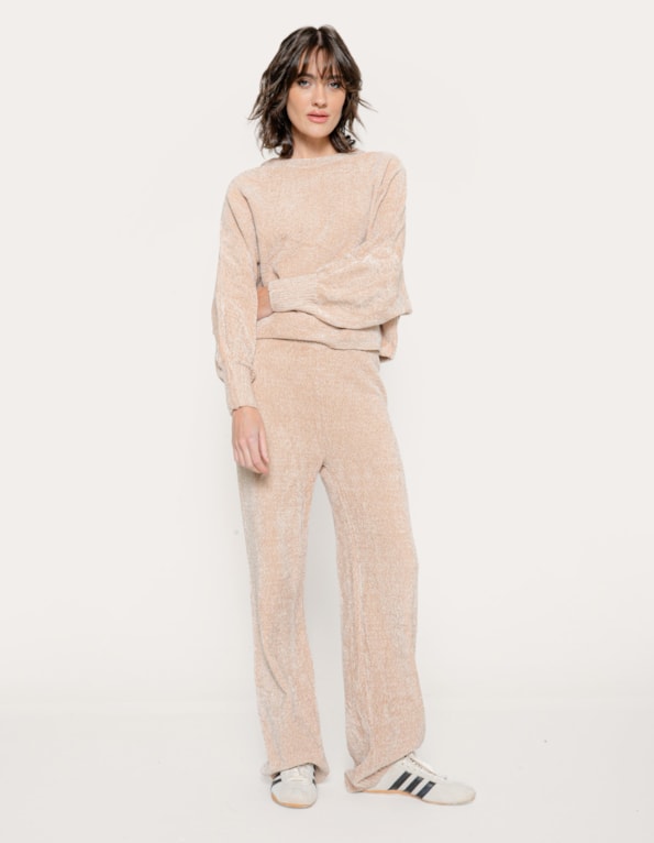 Conjunto tricot mousse mesclado Bege claro