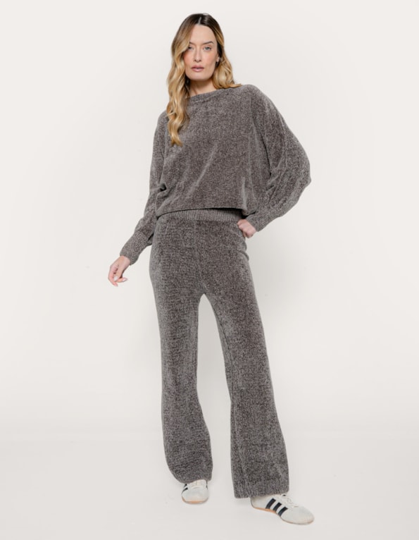 Conjunto tricot mousse mesclado Cinza