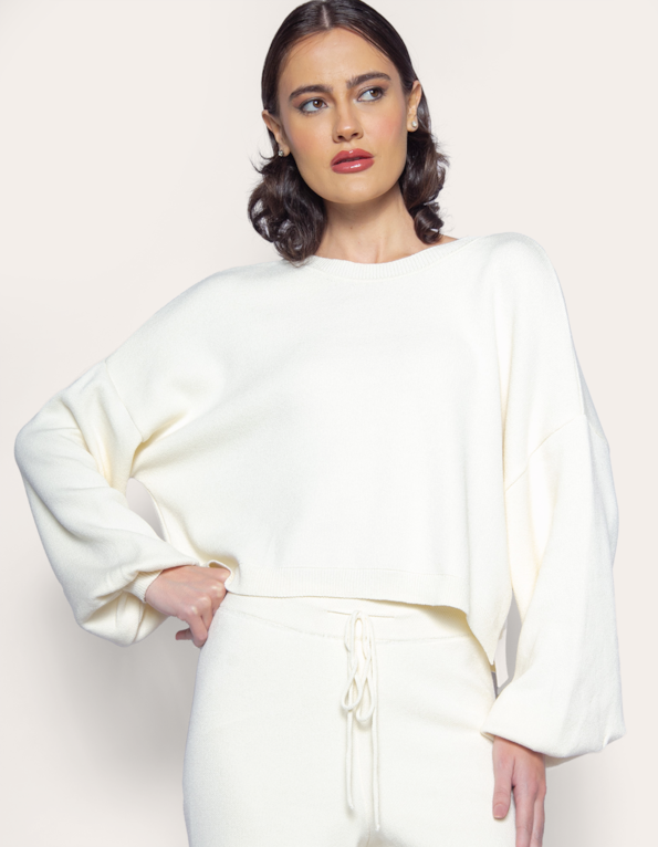 Conjunto Tricot Off White – Blusa + Calça Pantalona Forrada