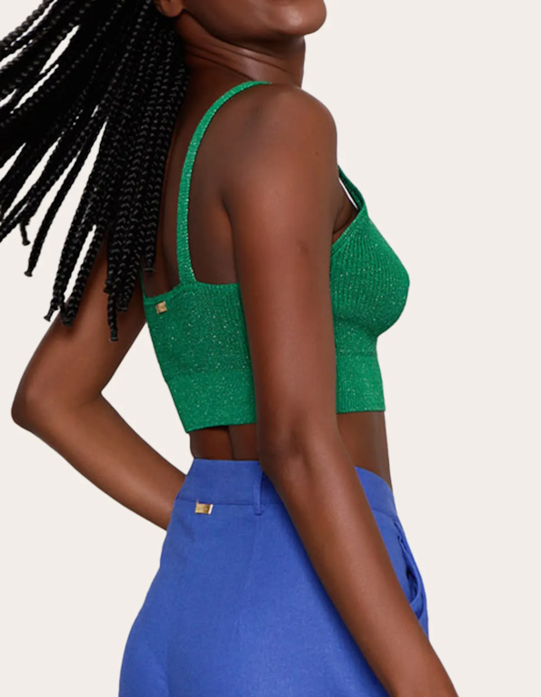Cropped alça tricot lurex Verde carvalho