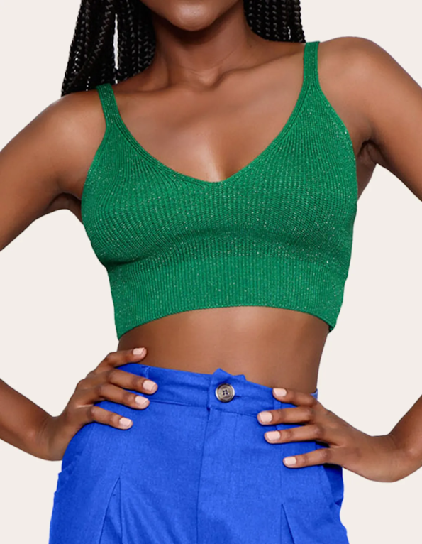 Cropped alça tricot lurex Verde carvalho