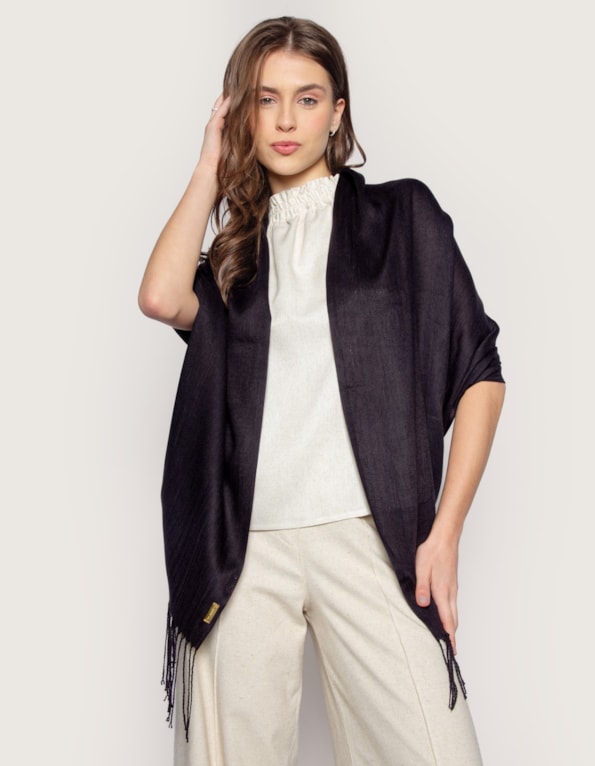 Echarpe c.franja liso 70x180cm fino Preto