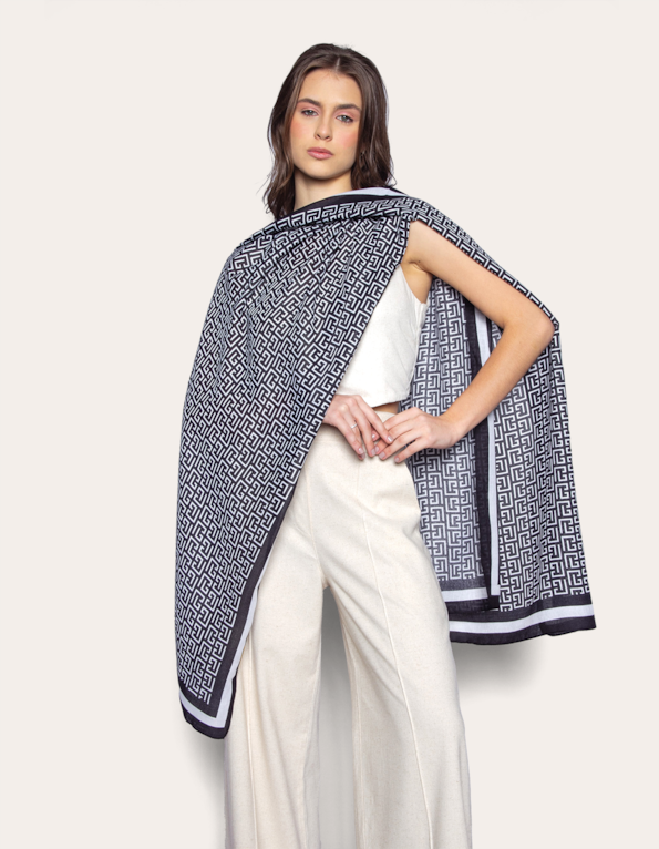 Echarpe estampado 85x180cm Preto/branco
