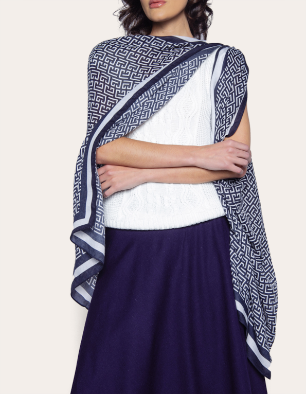 Encharpe estampado 85x180cm Azul escuro/branco