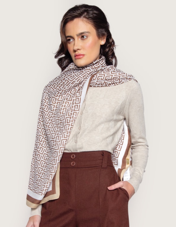 Encharpe estampado 85x180cm Bege/branco