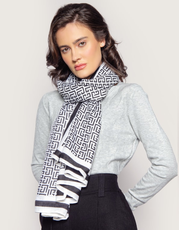 Encharpe estampado 85x180cm Off white/preto
