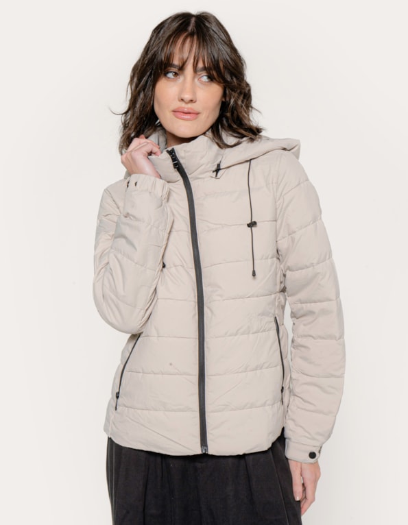 Jaqueta puffer com capuz  Bege claro