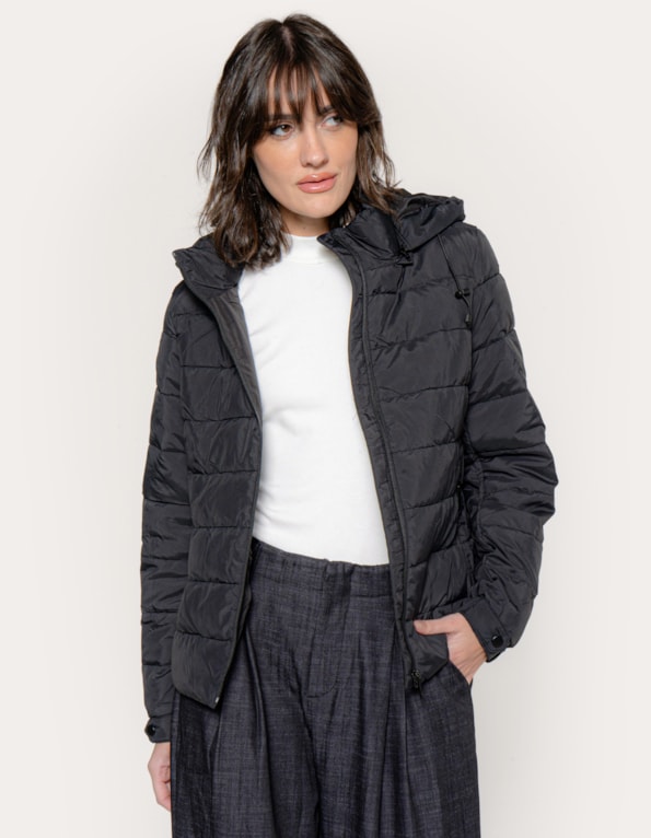 Jaqueta puffer com capuz  Preto