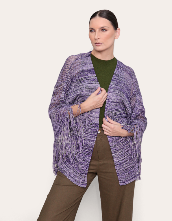 Kimono de Franjas com Fios Mesclados - Roxo