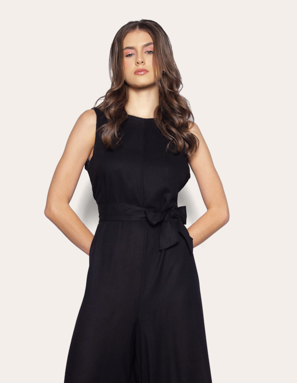 Macacão com faixa linho blend Preto