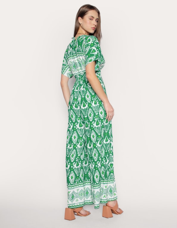 Macacão decote v estampado Etnico verde