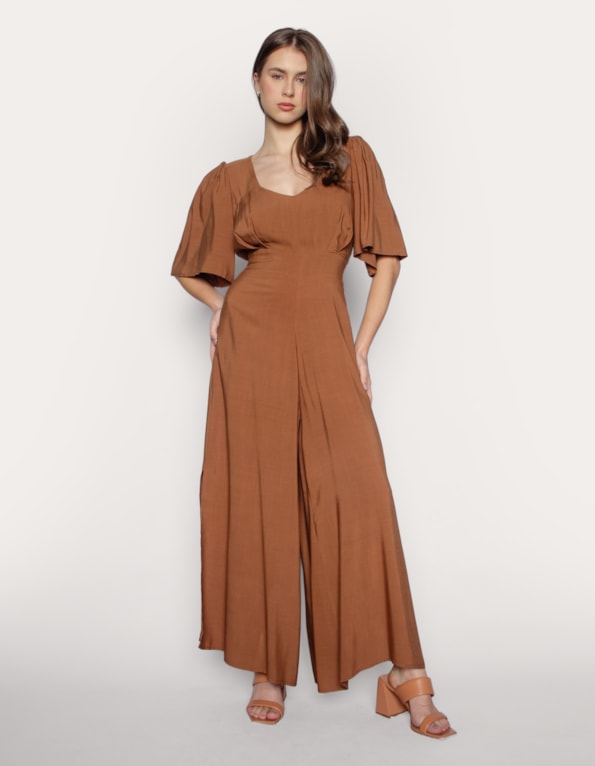 Macacão manga godê liso Chocolate