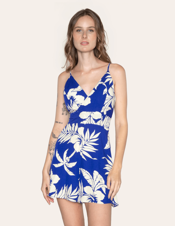 Macaquinho alcinha estampado Coqueiro fl royal