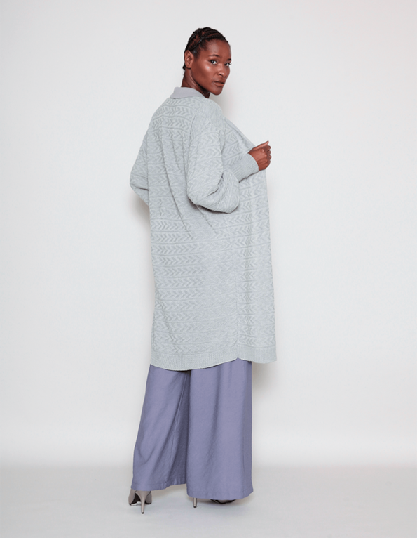 Maxi cardigan tricot Cinza