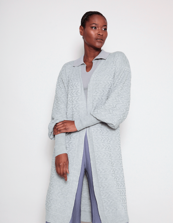 Maxi cardigan tricot Cinza
