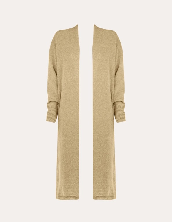Maxi cardigan tricot com capuz e bolsos Bege medio