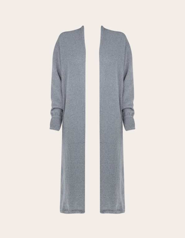 Maxi cardigan tricot com capuz e bolsos Cinza