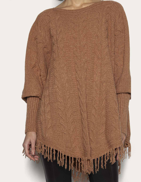 Poncho tricot trança  Bege medio