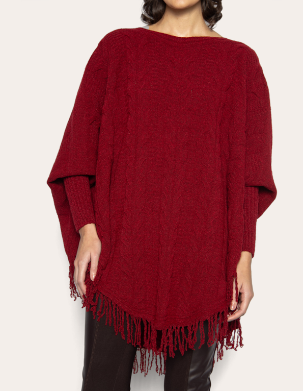 Poncho tricot trança  Vermelho escuro
